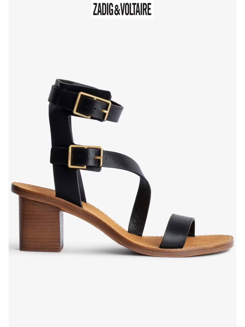 ZADIG & VOLTAIRE NIB CECILIA CAPRESE BLOCK HEEL STRAPPY NOIR SANDAL. 38/7